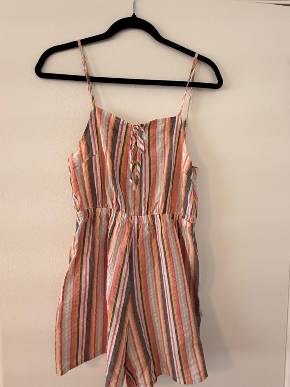 Roxy Striped Romper in Pink, Orange, Gray and White
